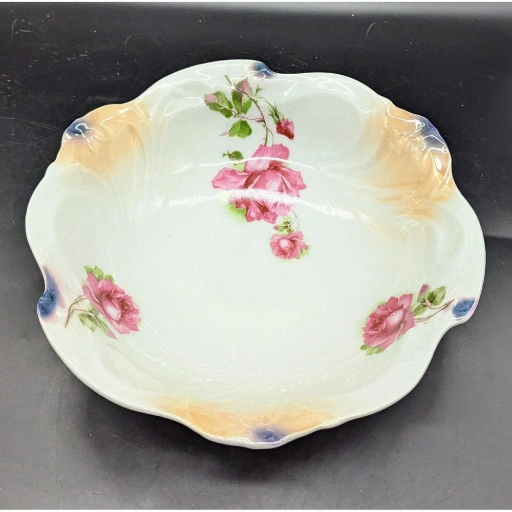 Antique Porcelain Lusterware Floral Console Fruit Decorative Bowl 11